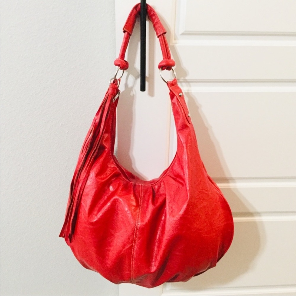 Sasha Red Vegan Leather Hobo Bag